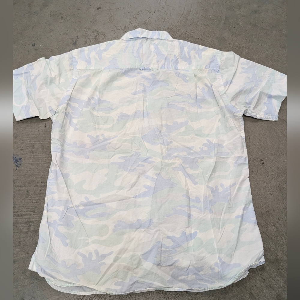 Kardo Blue Camo Casual Short Sleeve Button Down Shirt, Small - Picture 3 of 16